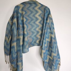 Blue and Yellow Zigzag Patterned Shawl